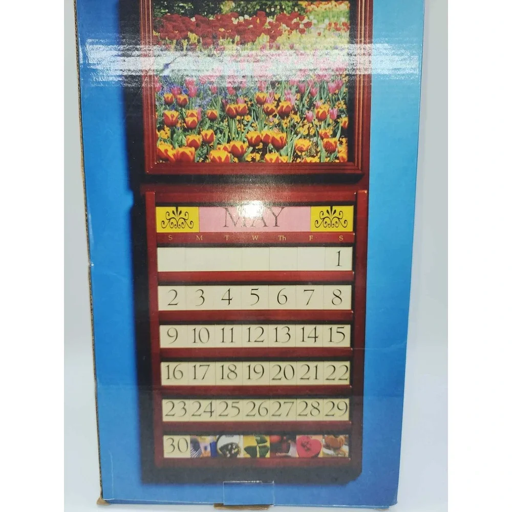 Four Seasons Perpetual Calendar Wooden Wall Decor Interchangeable Tiles Floral
